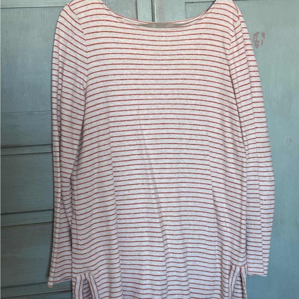 J. Jill Orange and Cream Striped Tunic Top